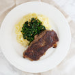 Choice of Protein with Mashed Potatoes & Garlicky Spinach Sauté